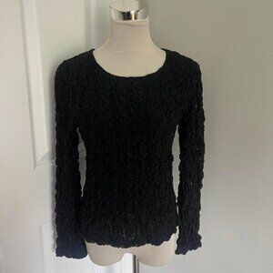 Y2K BLACK LOGO CLUB LACE TEXTURED OVERLAY LONG SLEEVE TOP